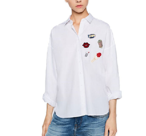 Patchwork Shirt Long Sleeve Work Office Wear