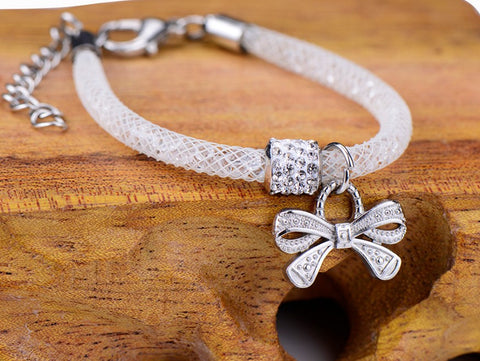 Lovely Bow White Mesh Stardust Charm Bracelets