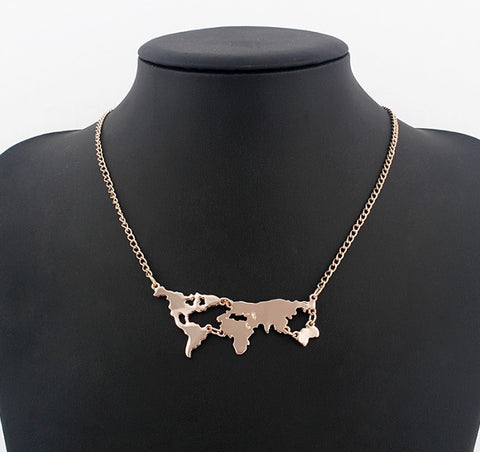 Gold Plated World Map Pendant Necklace