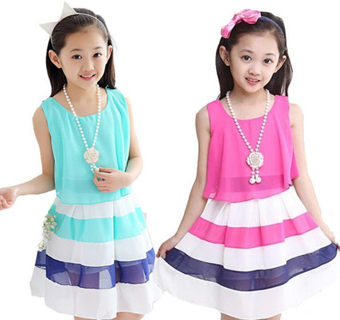 Striped Chiffon Princess Dresses Children