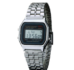 Vintage Womens Men Watch Stainless Steel Digital Alarm