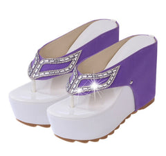 Bottom Platform Flip Flops Rhinestone Wedge Heel