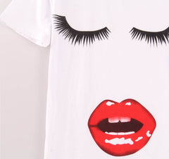 Eyelash Kiss Lip Printed T-shirt Women Tops Shirts