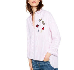 Patchwork Shirt Long Sleeve Work Office Wear