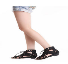 Cut-outs Lace Up Sandals Open Toe Low Wedges