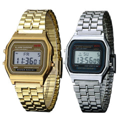 Vintage Womens Men Watch Stainless Steel Digital Alarm