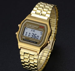 Vintage Womens Men Watch Stainless Steel Digital Alarm