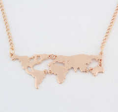 Gold Plated World Map Pendant Necklace