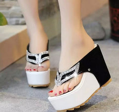 Bottom Platform Flip Flops Rhinestone Wedge Heel