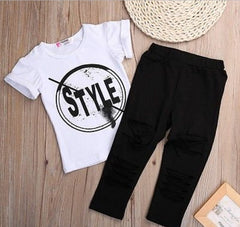 Short Sleeve T-Shirt and Hole Pant Leggings