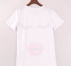 Eyelash Kiss Lip Printed T-shirt Women Tops Shirts