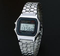 Vintage Womens Men Watch Stainless Steel Digital Alarm