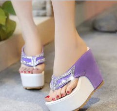 Bottom Platform Flip Flops Rhinestone Wedge Heel